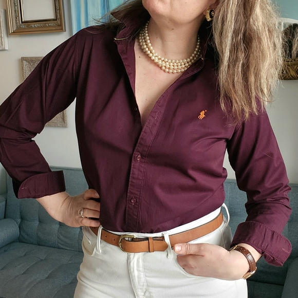 Ralph Lauren Burgundy Custom Fit Button-Down Shirt - Picture 6 of 11